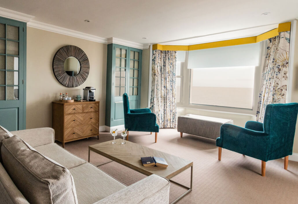 Deluxe Superior Seaview Bedroom,Brudenell Hotel, Aldeburgh, Seaside hotel overlooking Suffolk’s Heritage Coast